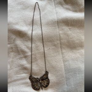 Butterfly Necklace black with rhinestones 12 1/2 inches long